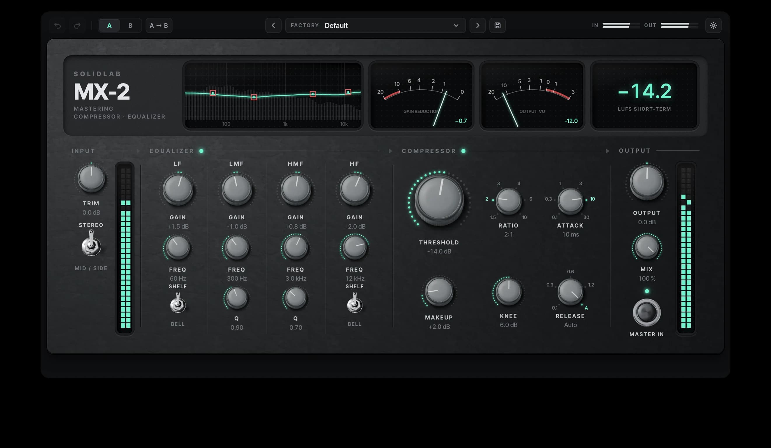 MX-2 Mastering Compressor & Equalizer plugin interface